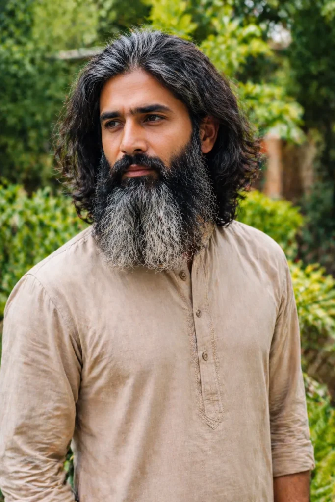 Long Hair with Natural Parting and a Long Beard