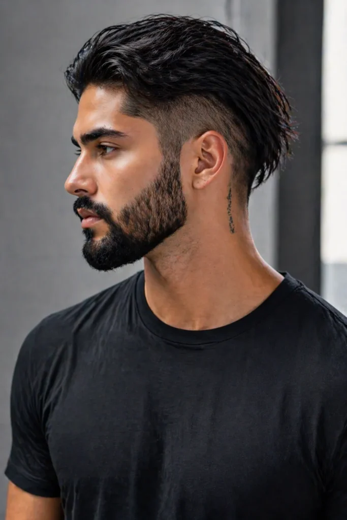  Long Hair with Undercut Sides and a Full Beard