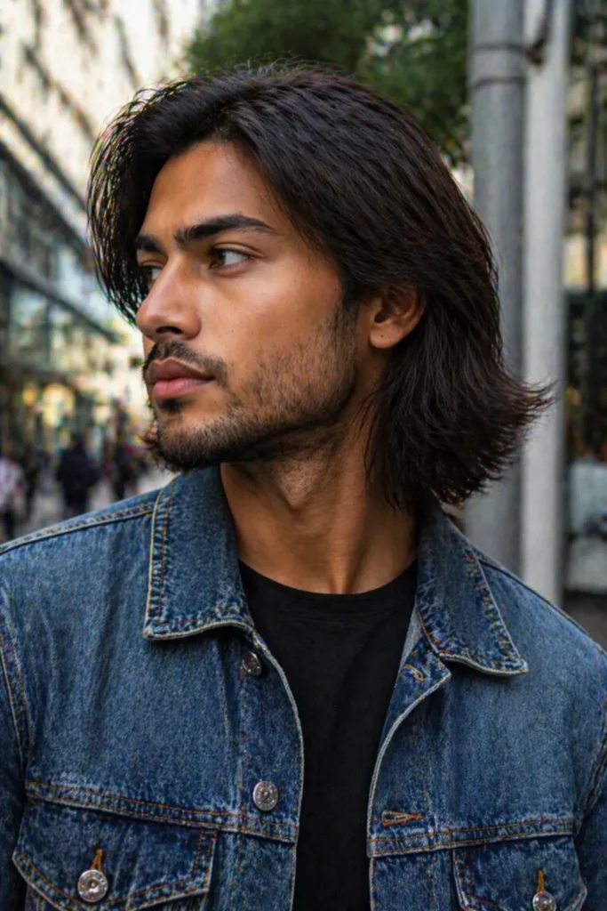 Long Stubble Beard with Straight Long Hair