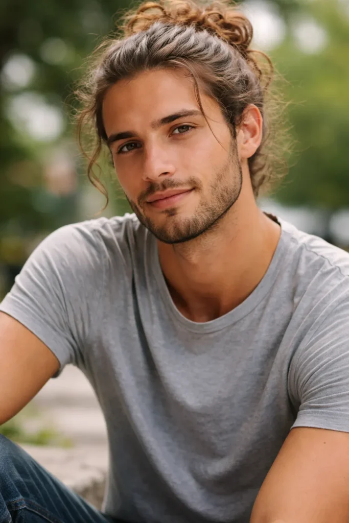 Loose Bun with Stubble Beard