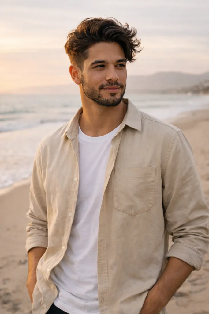 Loose Flow Layers + Clean Faded Beard