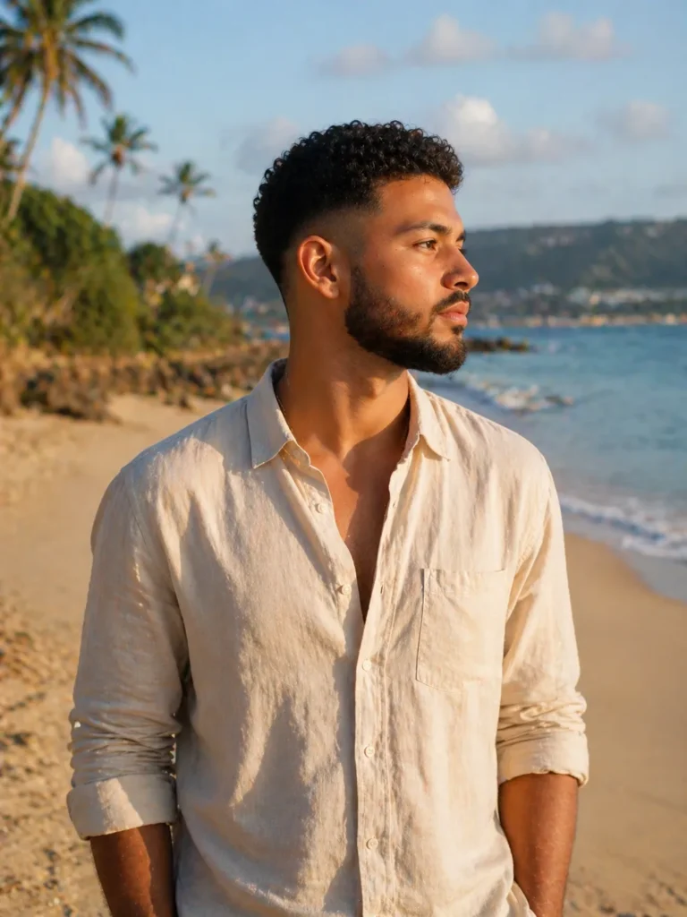 Low Fade with Curly Beard