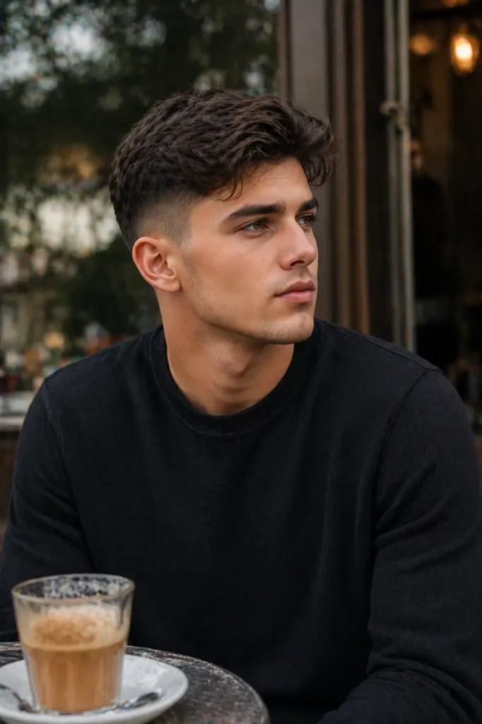 Low Fade with Side Swept Bangs