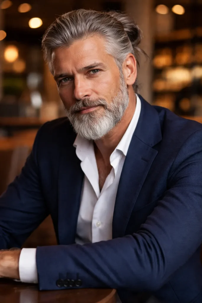 Low Knot Bun with Classic Gentleman Beard