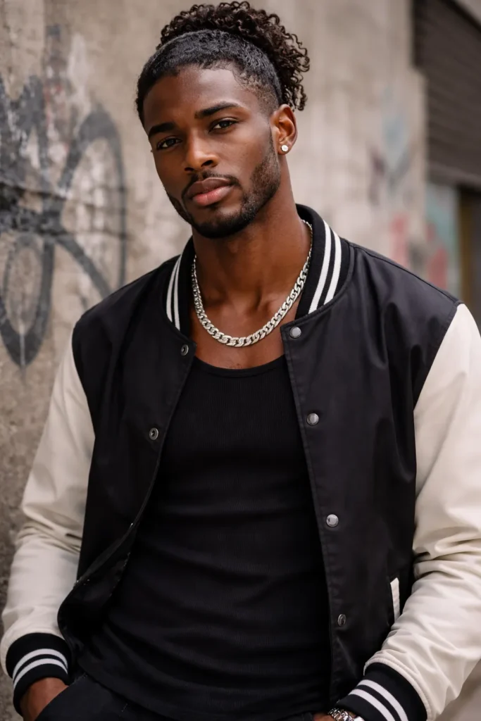  Man Bun with Chin Strap Beard Hybrid