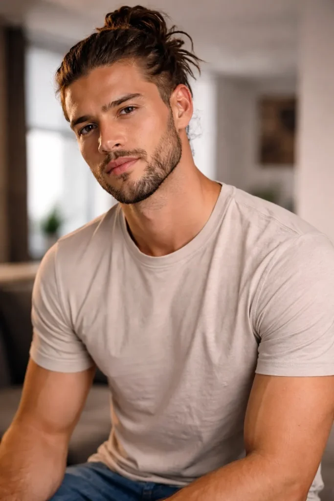 Man Bun with Patchy Beard Styled Smartly