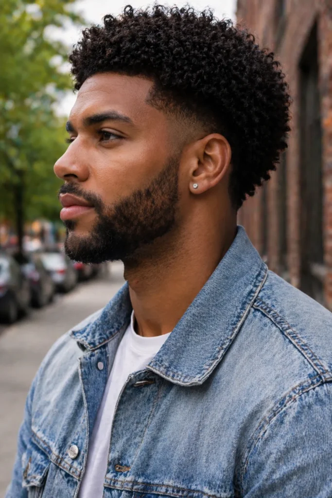 Medium Curly Layers + Tapered Beard