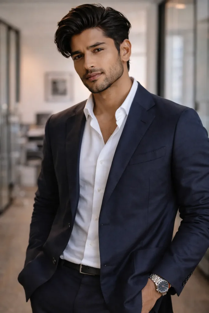 Mid Fade with Brushed Back Hair