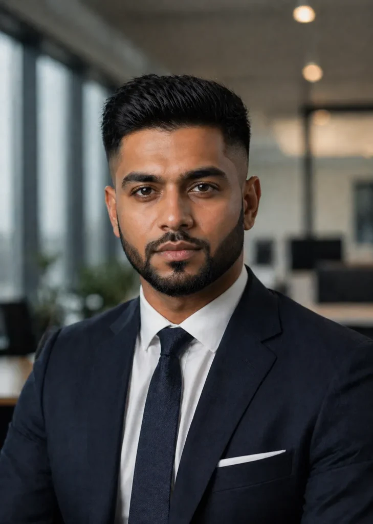 Mid Fade with Sharp Line Beard