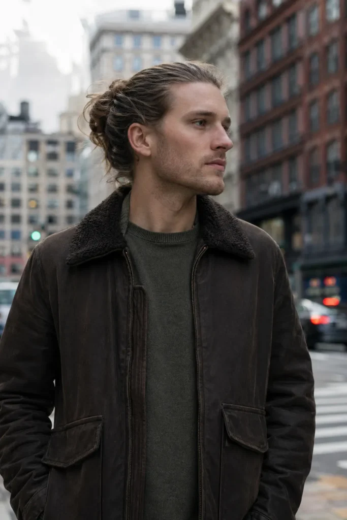 Mid-Length Man Bun with Natural Push-Back Volume
