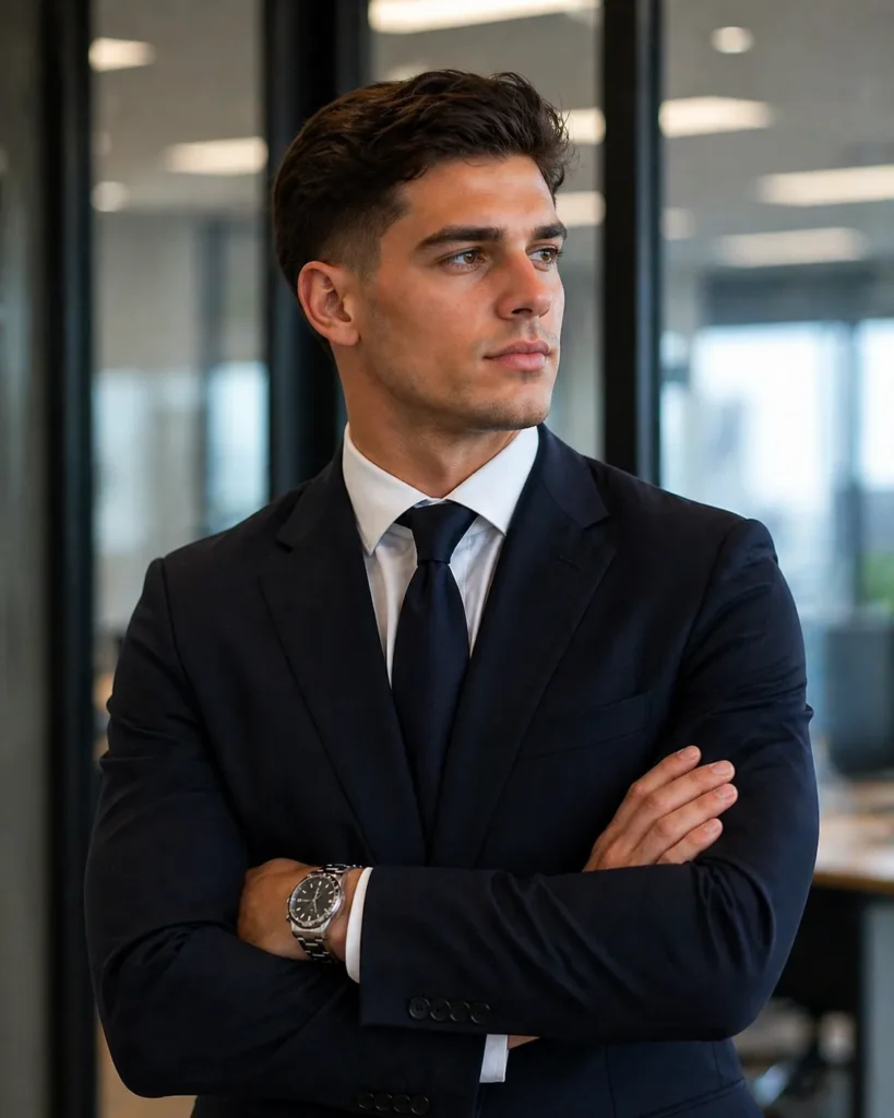 Mid Taper Fade with Brushed-Back Hair