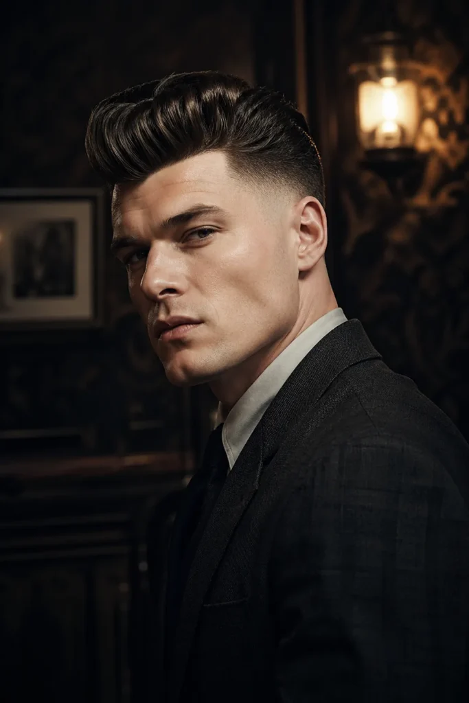 Mid Taper Fade with High Volume Pompadour