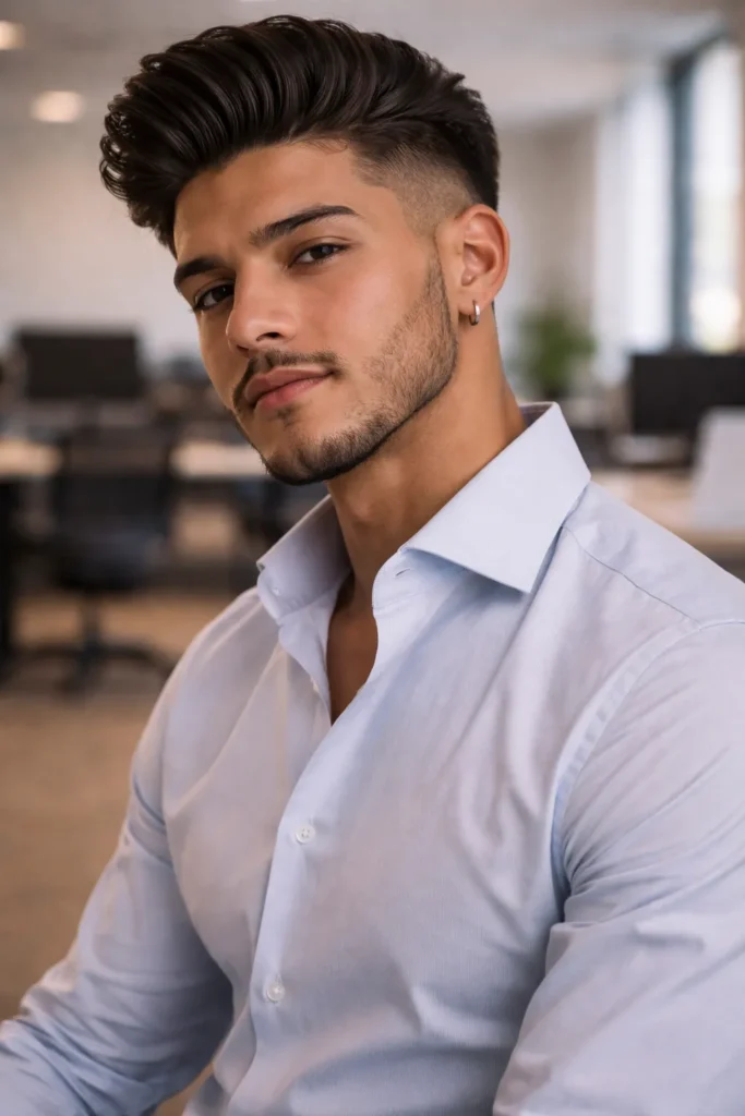 Modern Pompadour with Mid Fade
