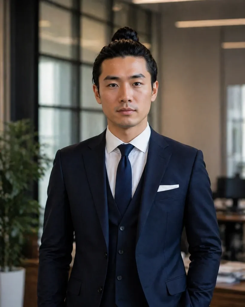 Neat Samurai Man Bun with Defined Parting