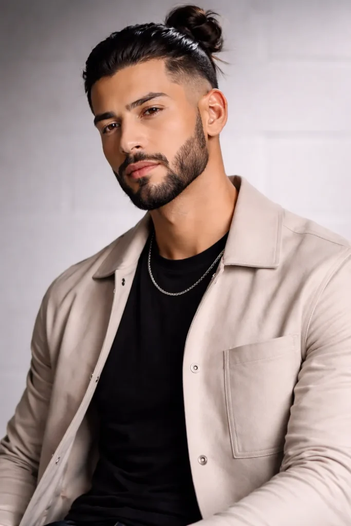 Samurai-Inspired Bun with Sharp Beard