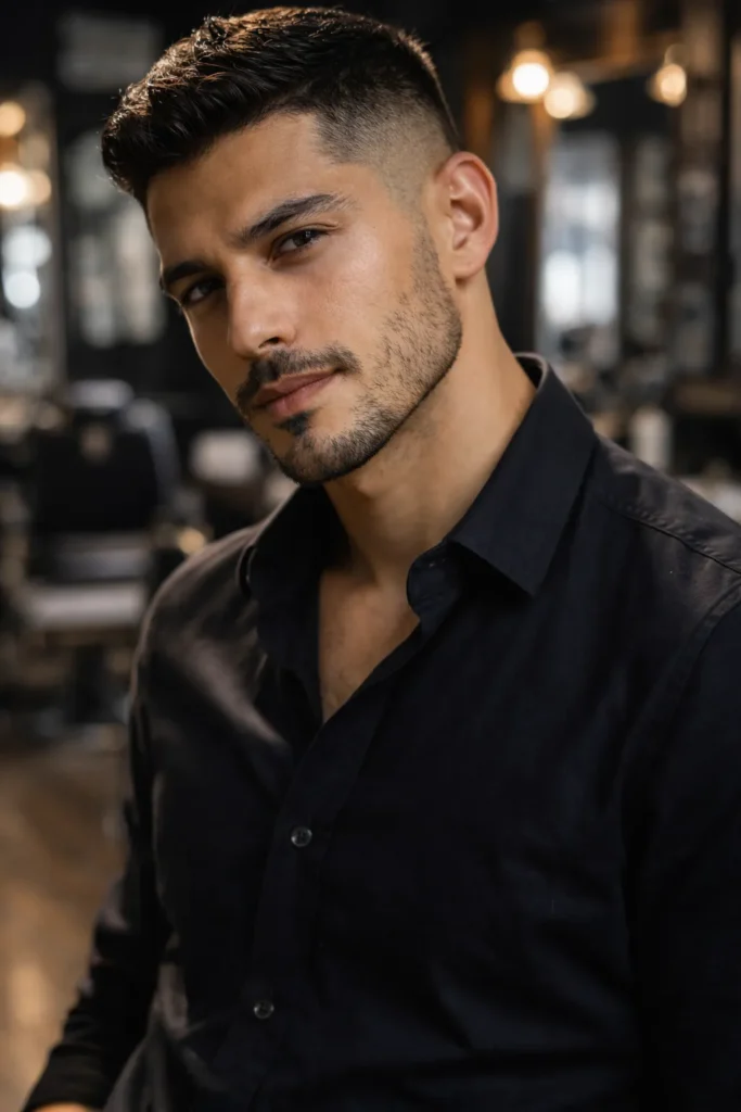 Sharp Fade with Light Stubble