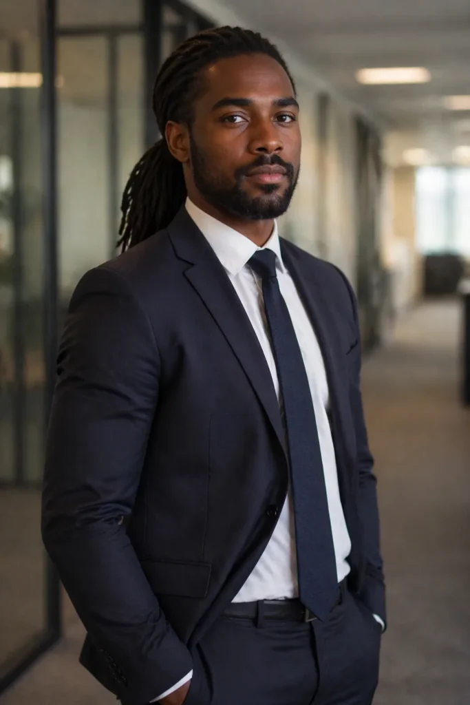 Short Boxed Beard with Long Hair Tied Back