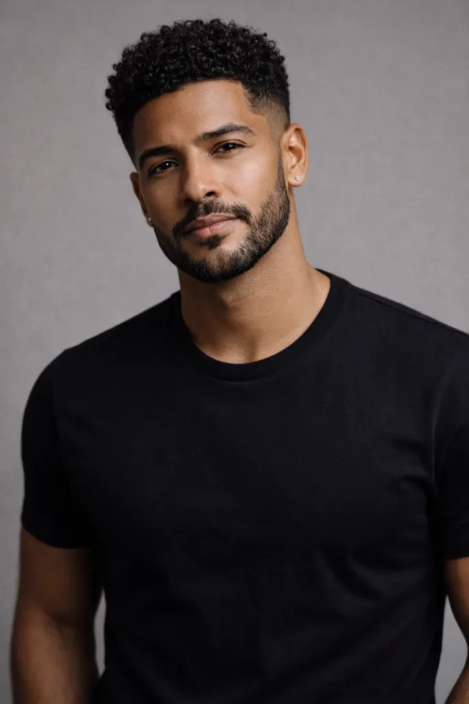 Short Curly Crop + Sculpted Short Beard