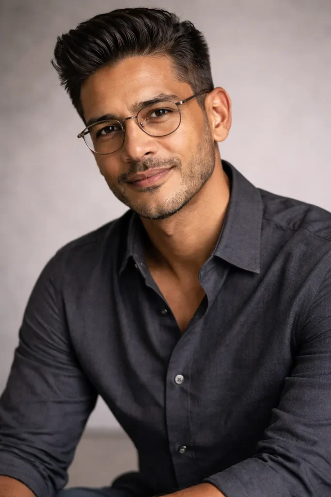 Short Pompadour with Thin Metal Glasses