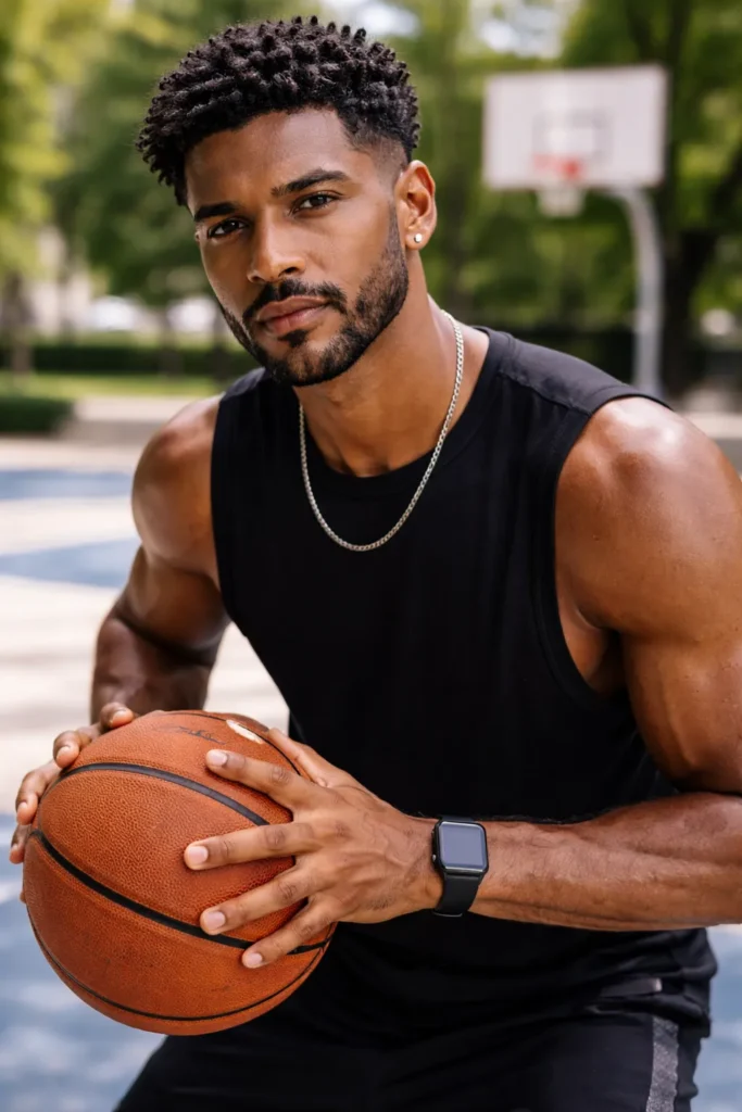 Short Tight Curls + Beard Fade