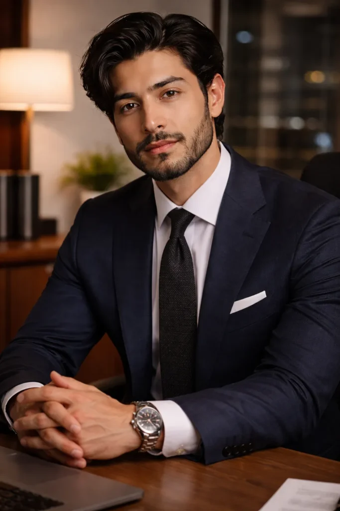 Side-Part Flow + Corporate Beard