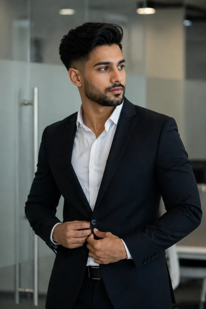 Side-Swept Mid Fade with Short Beard