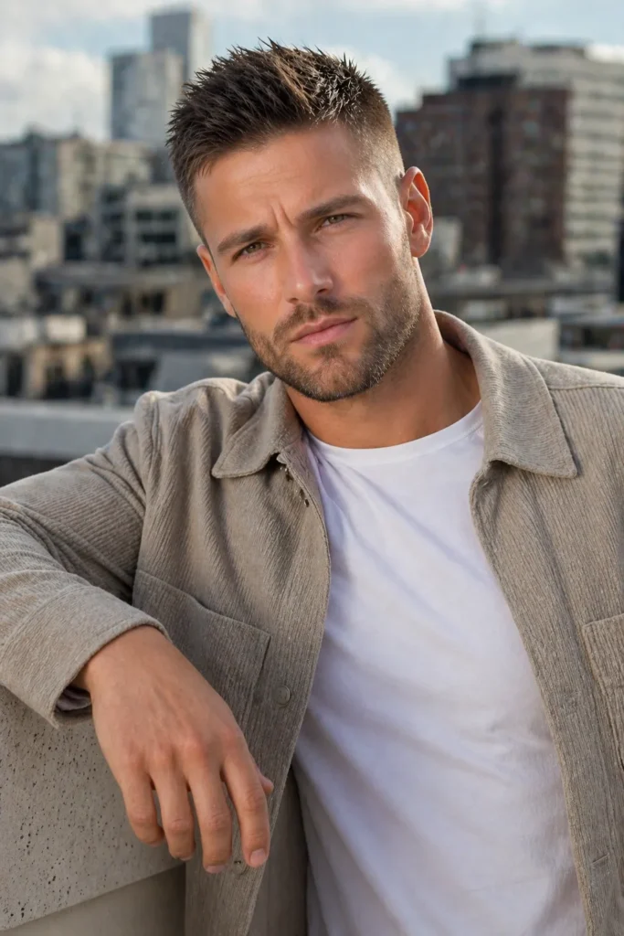 Spiky Mid Fade with Stubble Beard