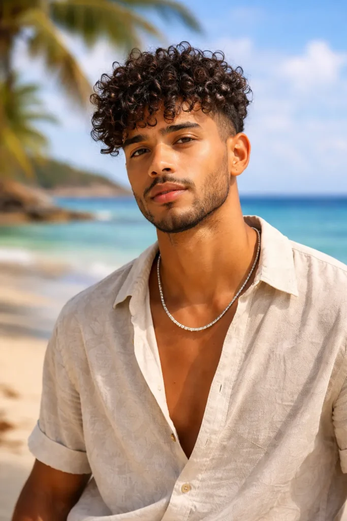 Taper Fade with Curly Fringe