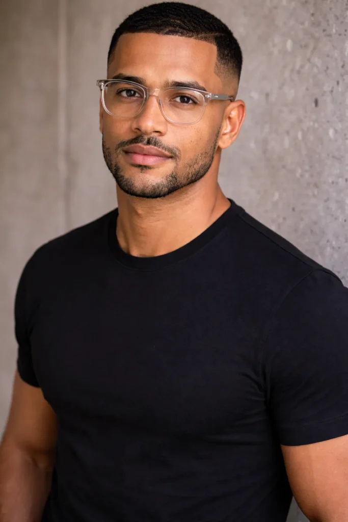 Tapered Buzz Cut with Glasses