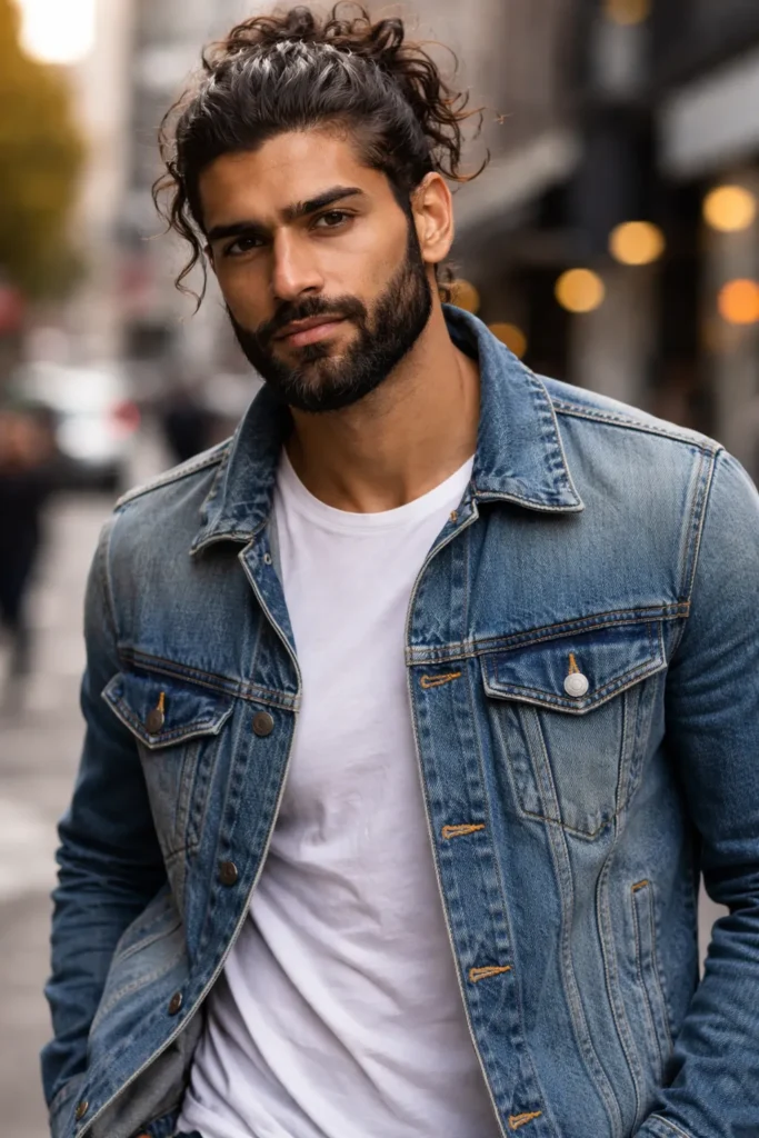 Textured Messy Bun with Rugged Beard