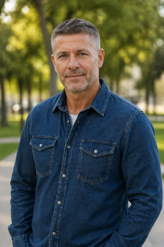 Textured Short Crop with Natural Gray Blend