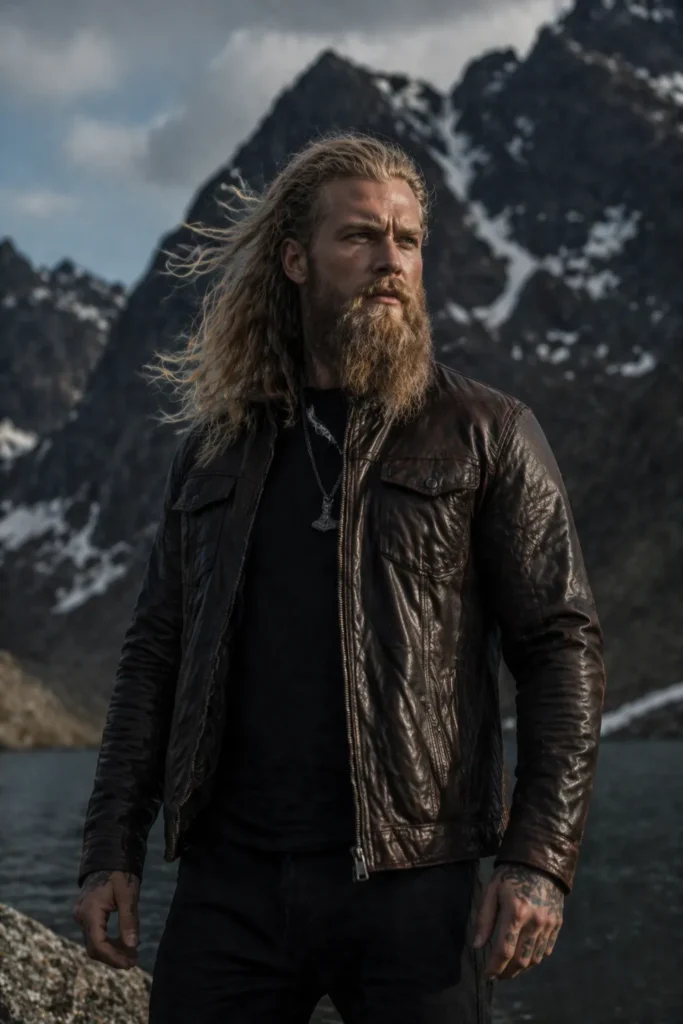 Viking-Inspired Beard with Long Wavy Hair