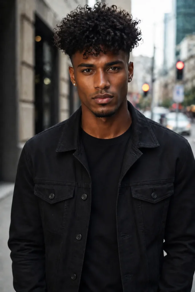 Voluminous Curls with Mid Fade