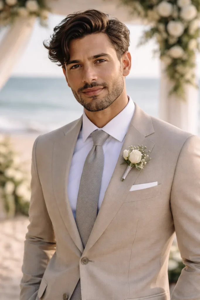 Wavy Side-Swept Groom Style
