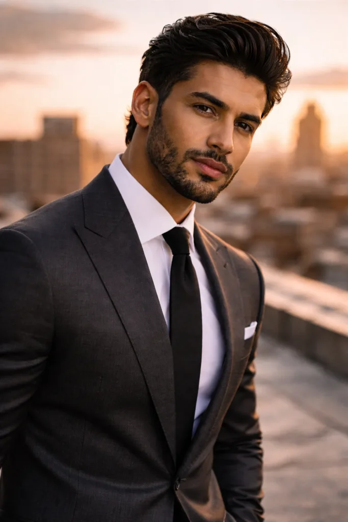 Wavy Slick-Back with Beard