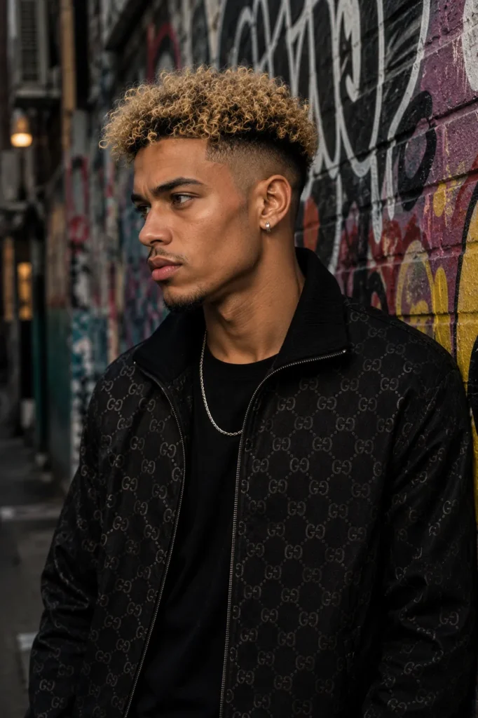 Blonde Curly Top Fade
