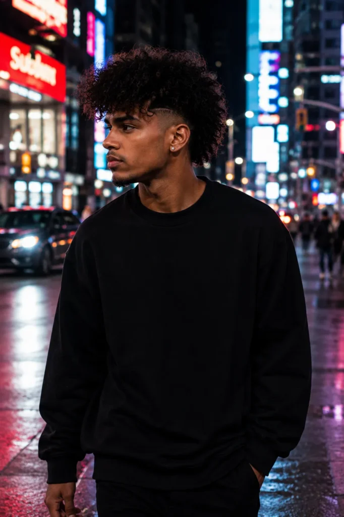 Burst Afro Fade with Curly Fringe