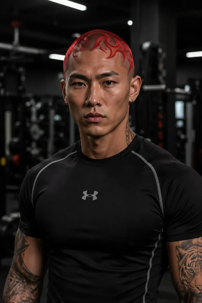 Buzz Cut with Dyed Flame Patterns