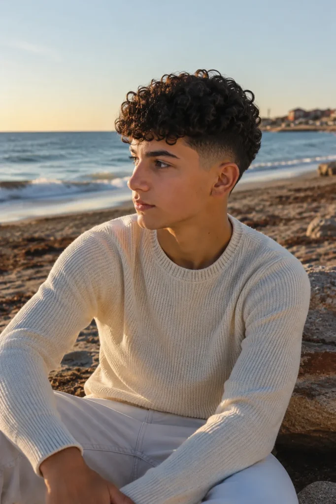Curly Top with Low Fade