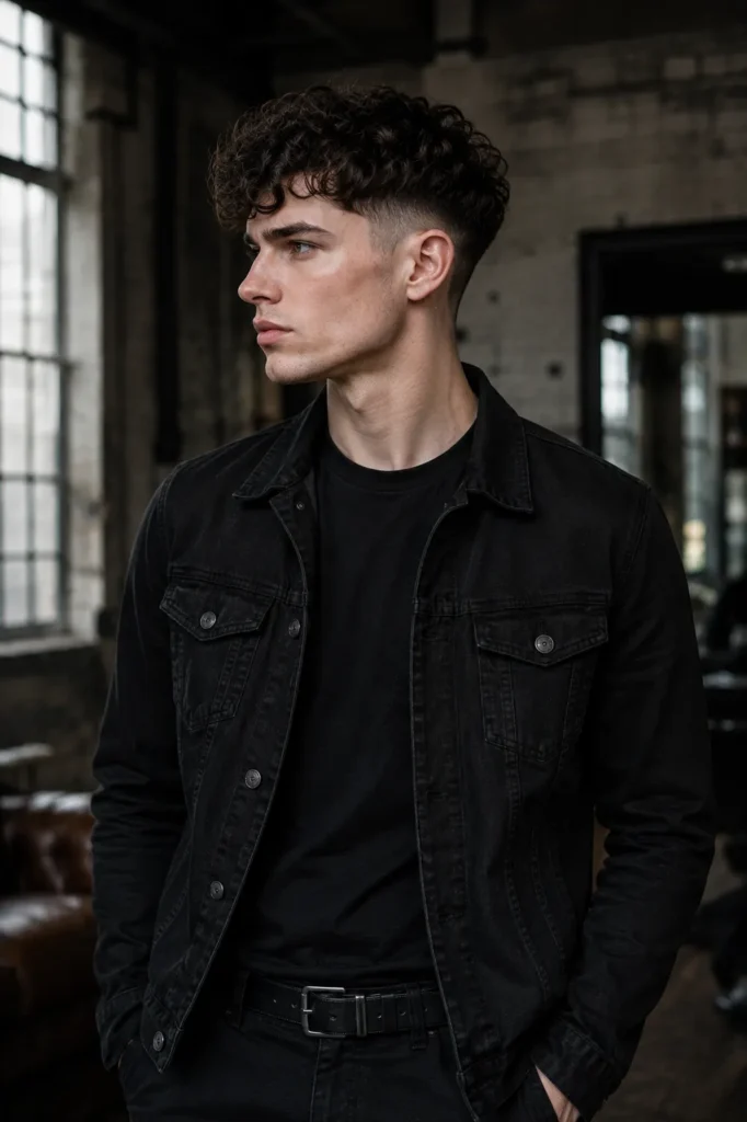 Curly Undercut with Sharp Taper Fade