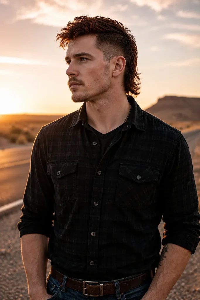 Dark Auburn Mullet Fade