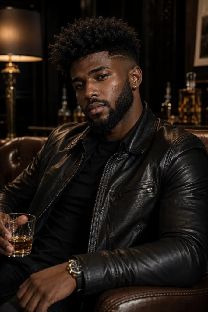 Disconnected Afro Fade with Beard Blend
