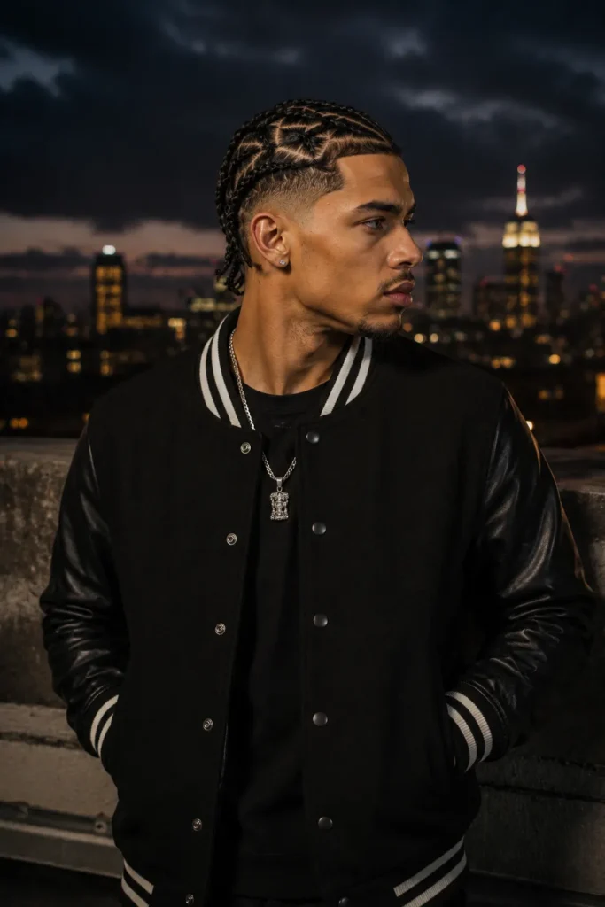 Freestyle Stitch Braids with Mid Fade
