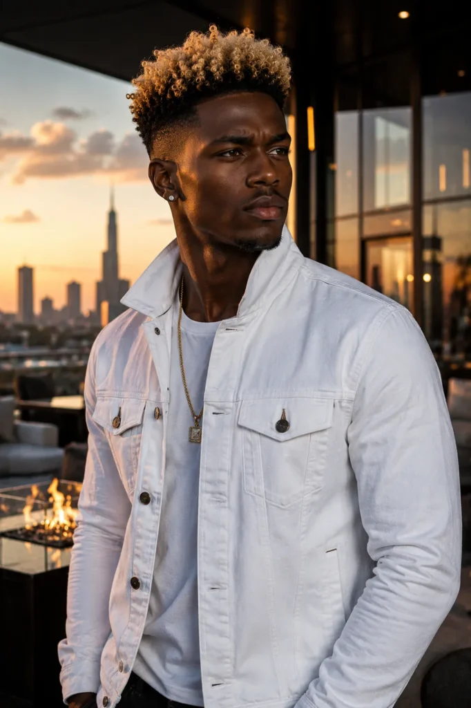 High Afro Fade with Blonde Top