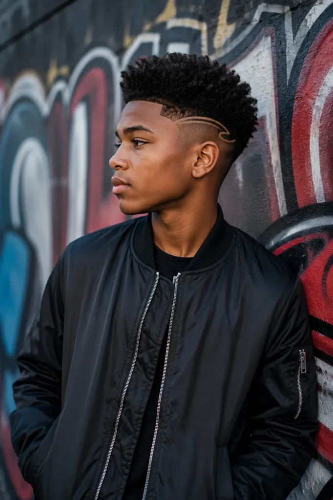High Fade with Line Design