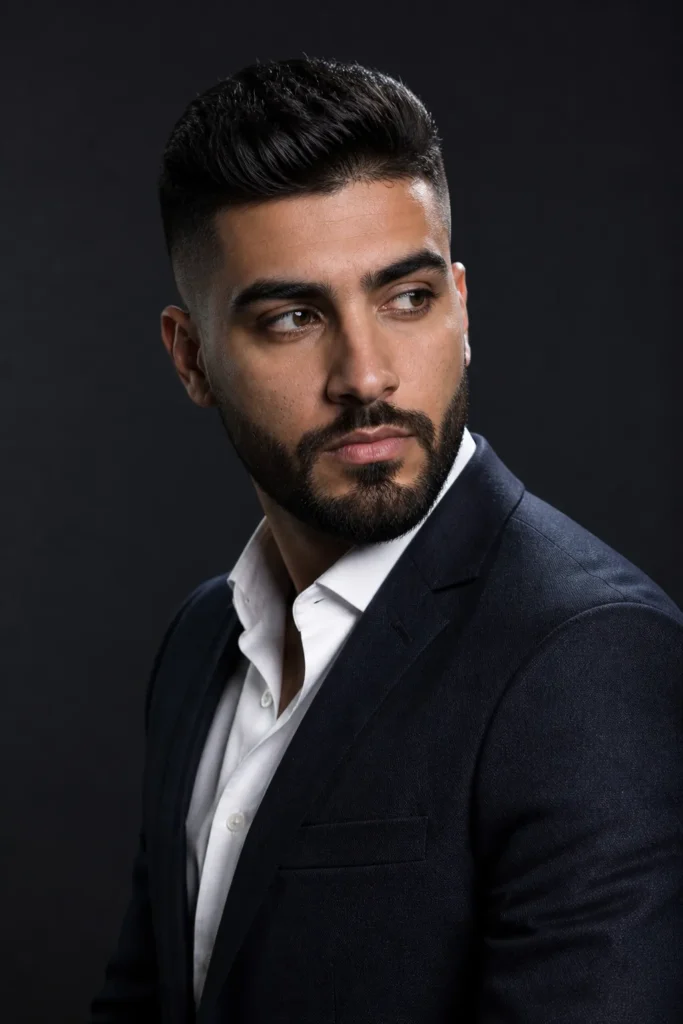 High Fade with Short Pompadour