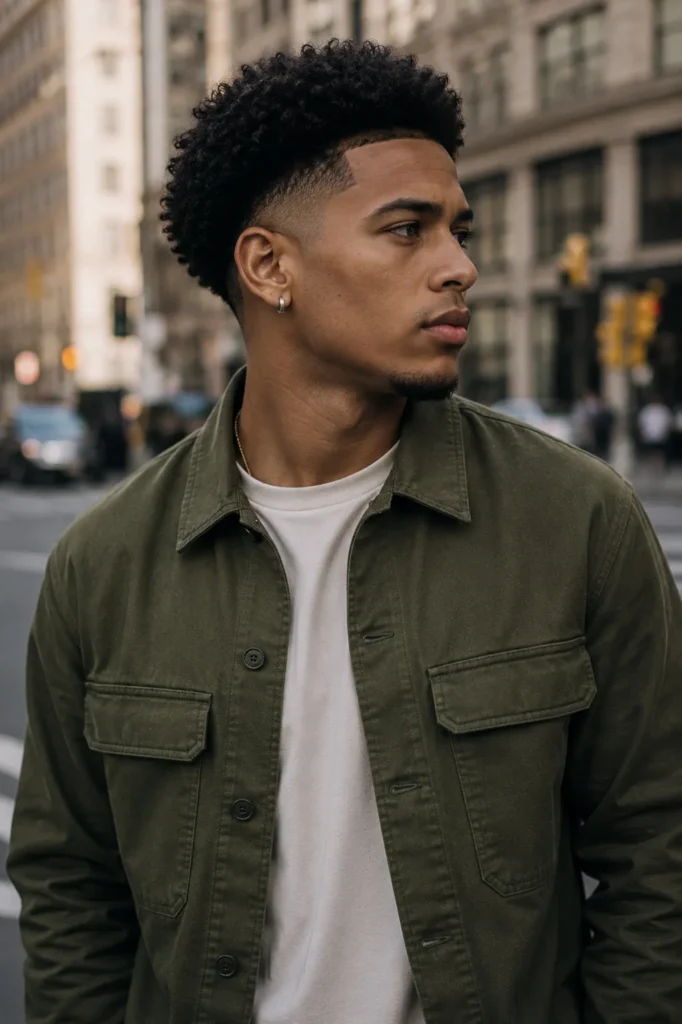 High Top Afro Fade with Sharp Line Up