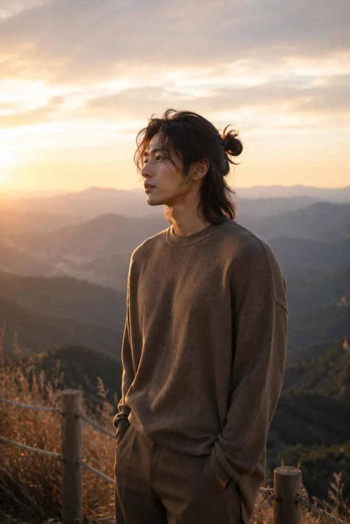Long Layers with Mini Man Bun