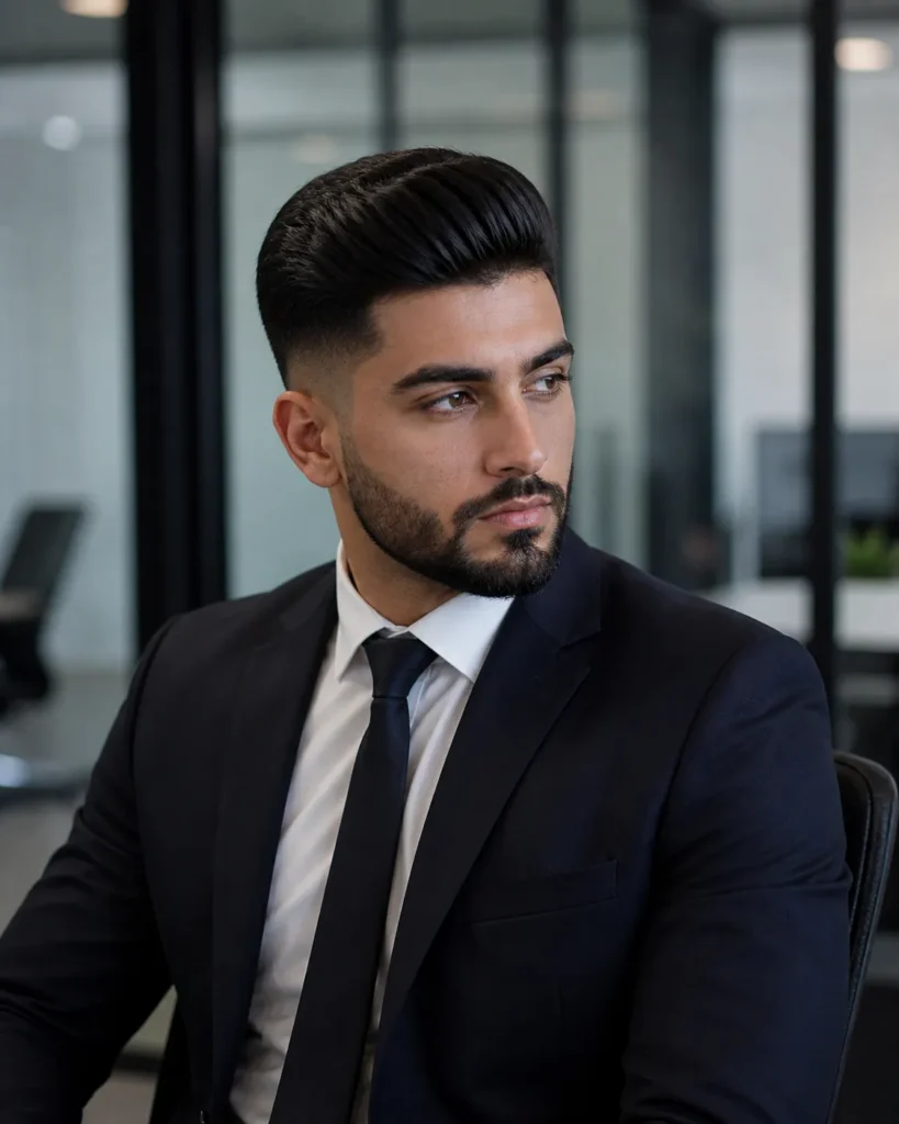Low Fade with Compact Pompadour
