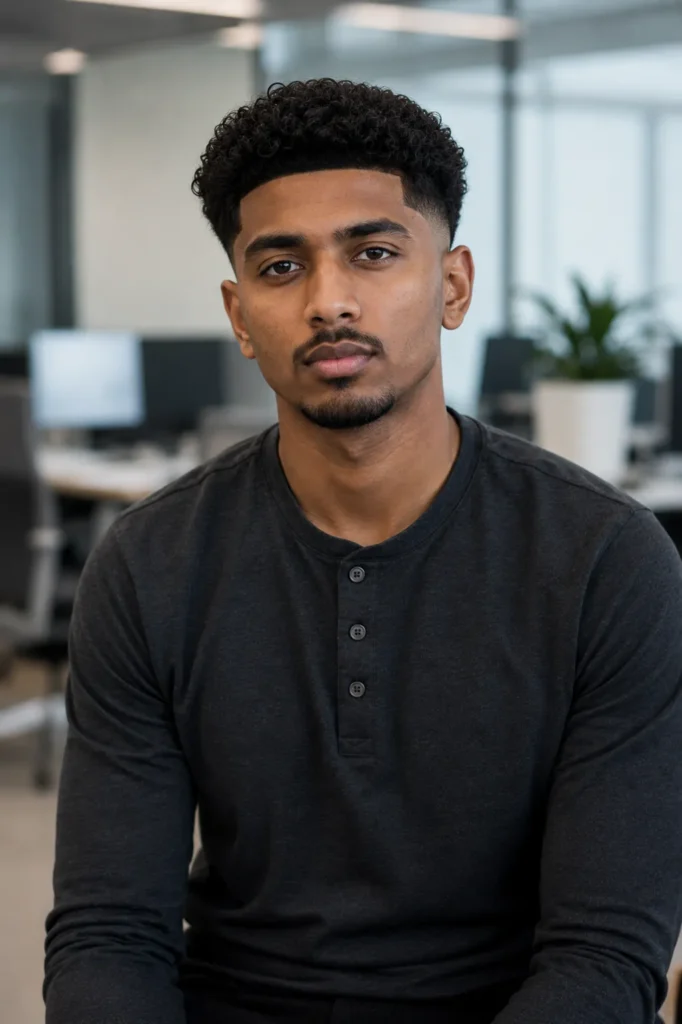 Low Taper Fade Afro with Defined Edge